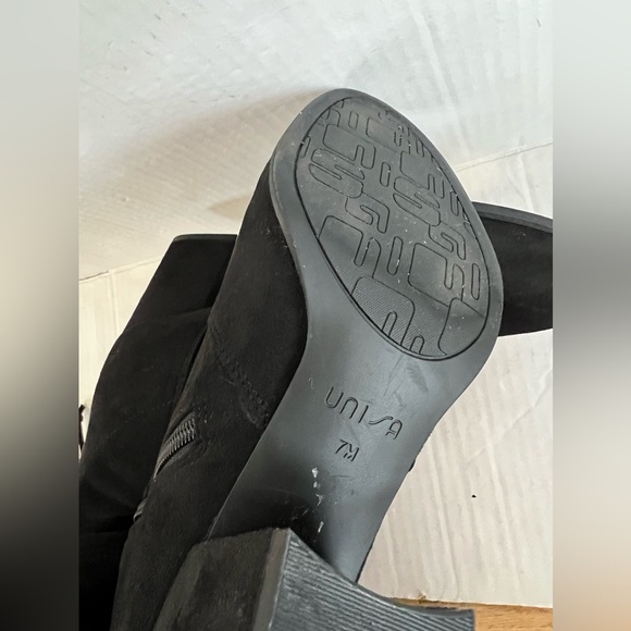 Unisa Boots Womens 7 M Tall Over The Knee High Black Leather Block Heels Zipper - Picture 4 of 5